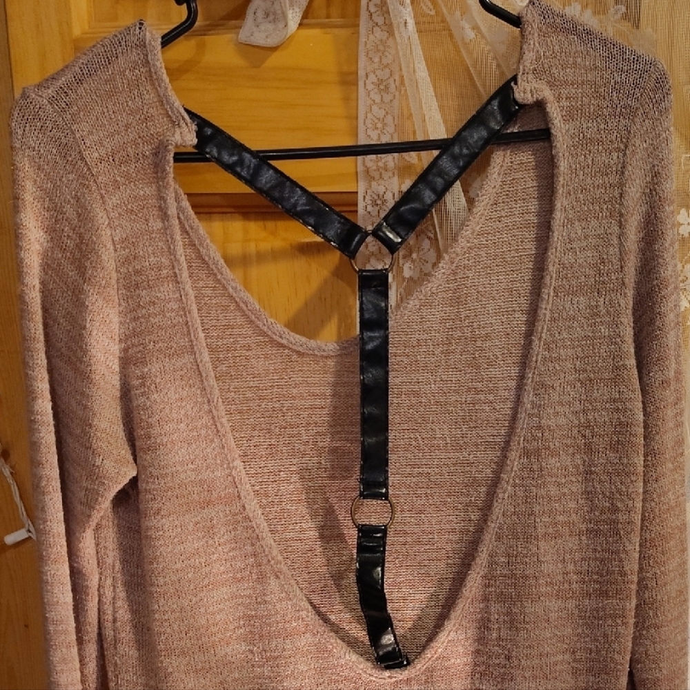 Lavender Knit Sweater with Black Straps